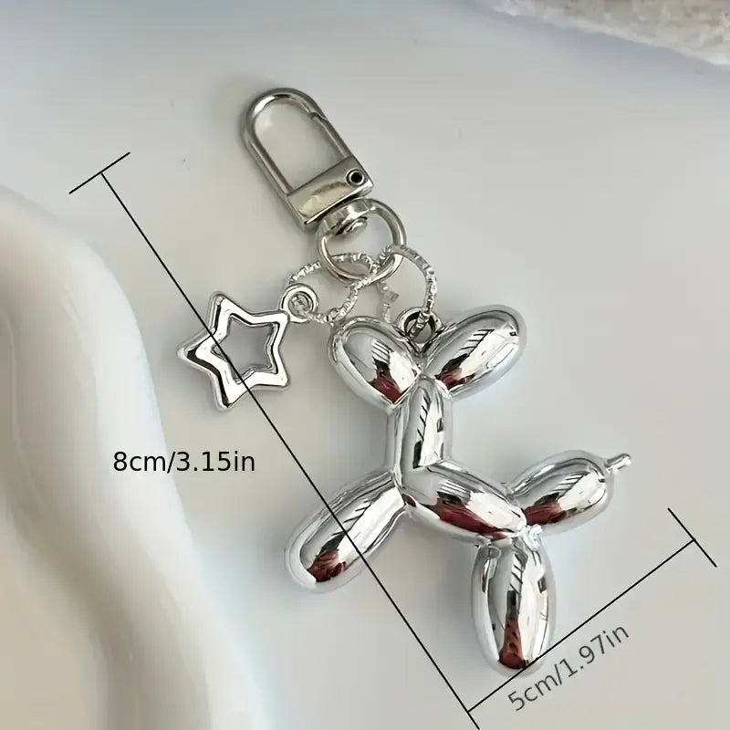 🌟 Şahane Gümüş Yıldız Balon Köpek Anahtarlık
